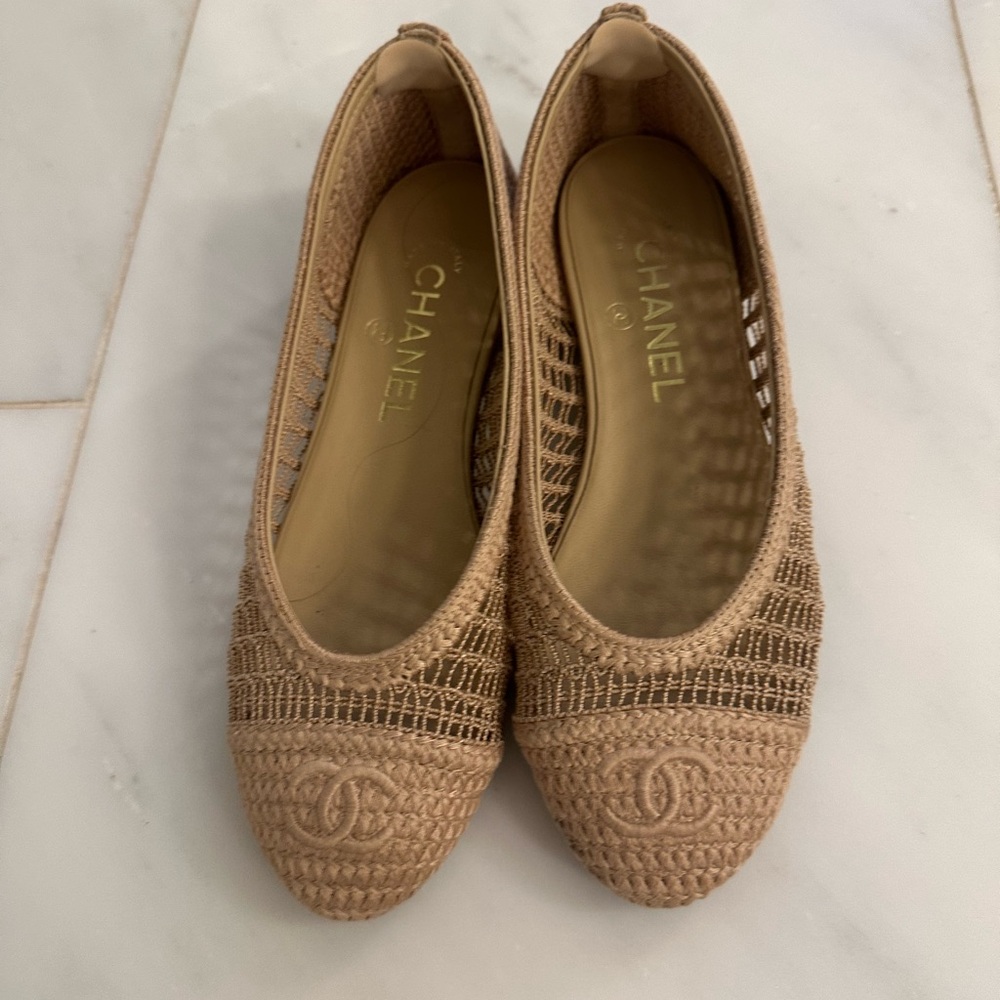 CHANEL Tan Woven Ballet Flats for Everyday Comfort